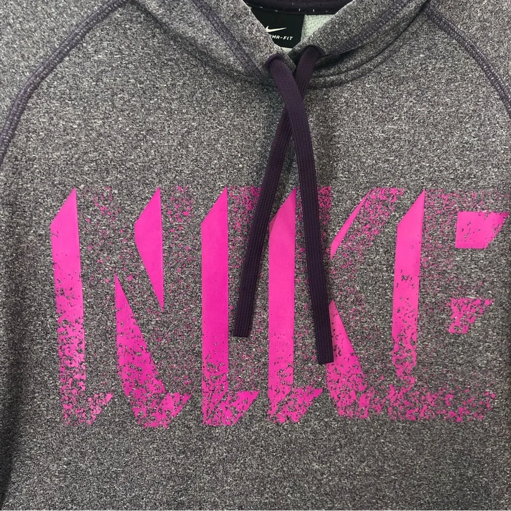 Nike Sweatshirt Womens Large Distressed Spellout Purple Kangaroo Pocket Hoodie